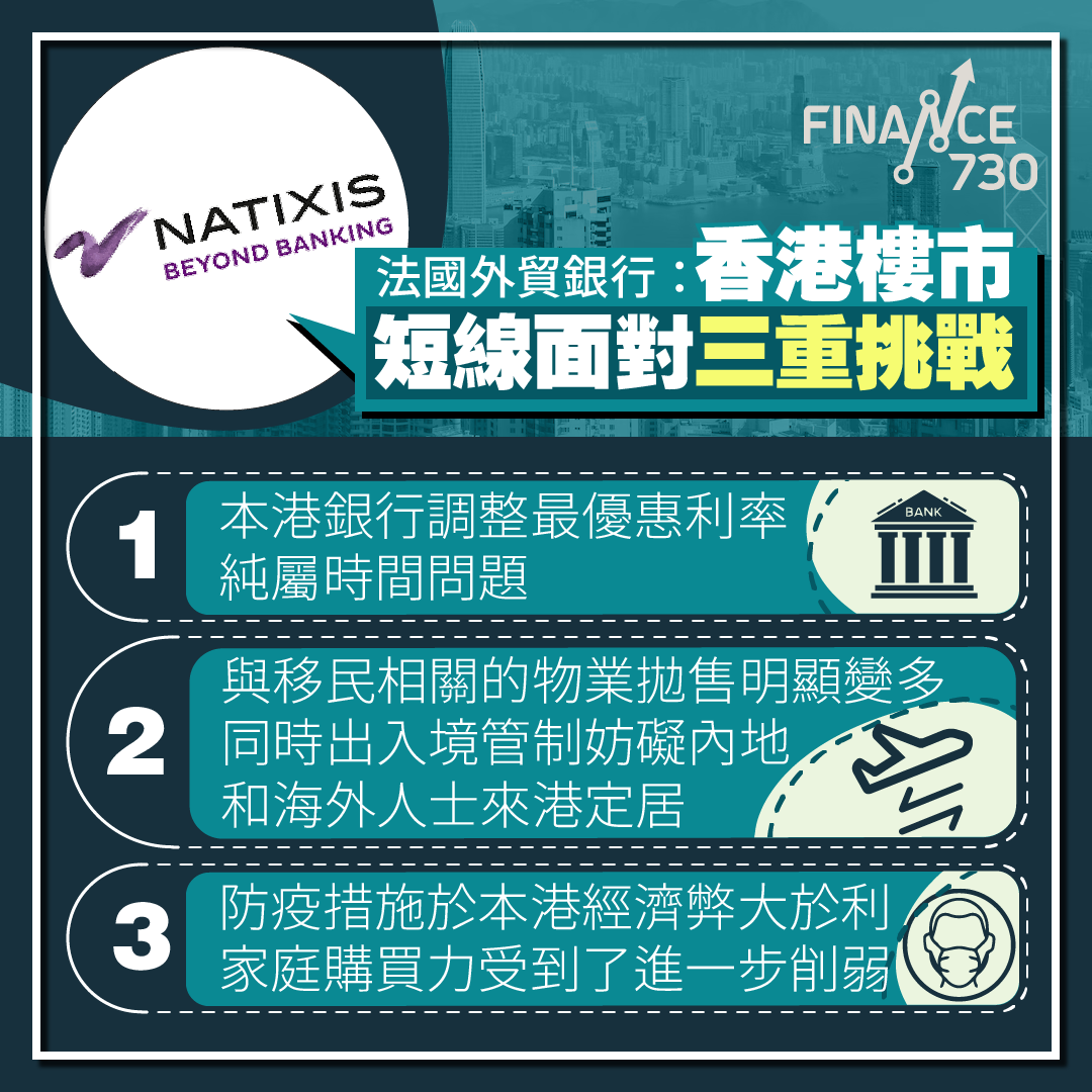 法國外貿銀行：香港樓市短線面對三重挑戰 若然防疫政策無改善 料未來一年樓價跌半成