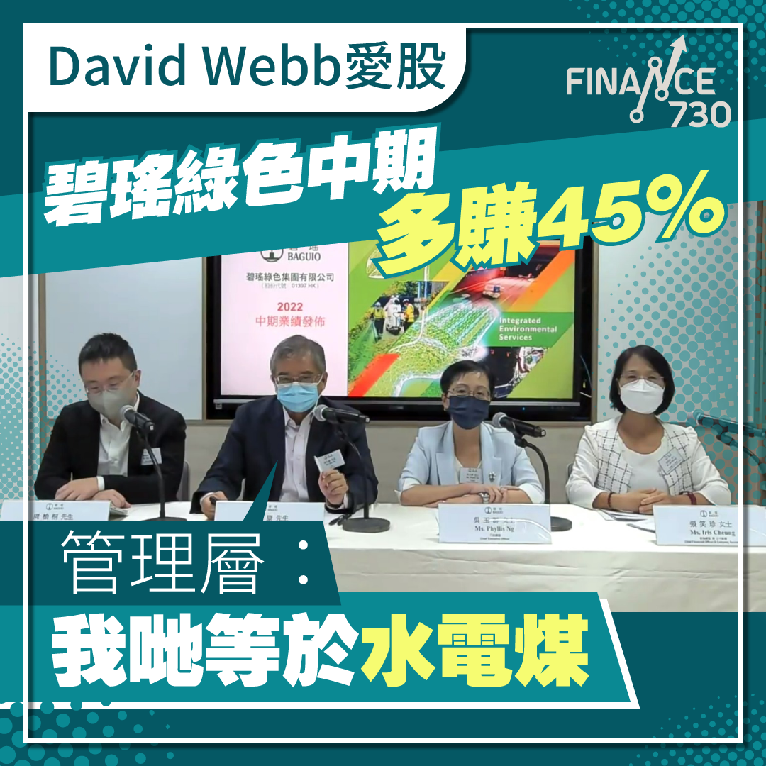 David Webb愛股｜碧瑤綠色中期多賺45% 管理層：我哋等於水電煤